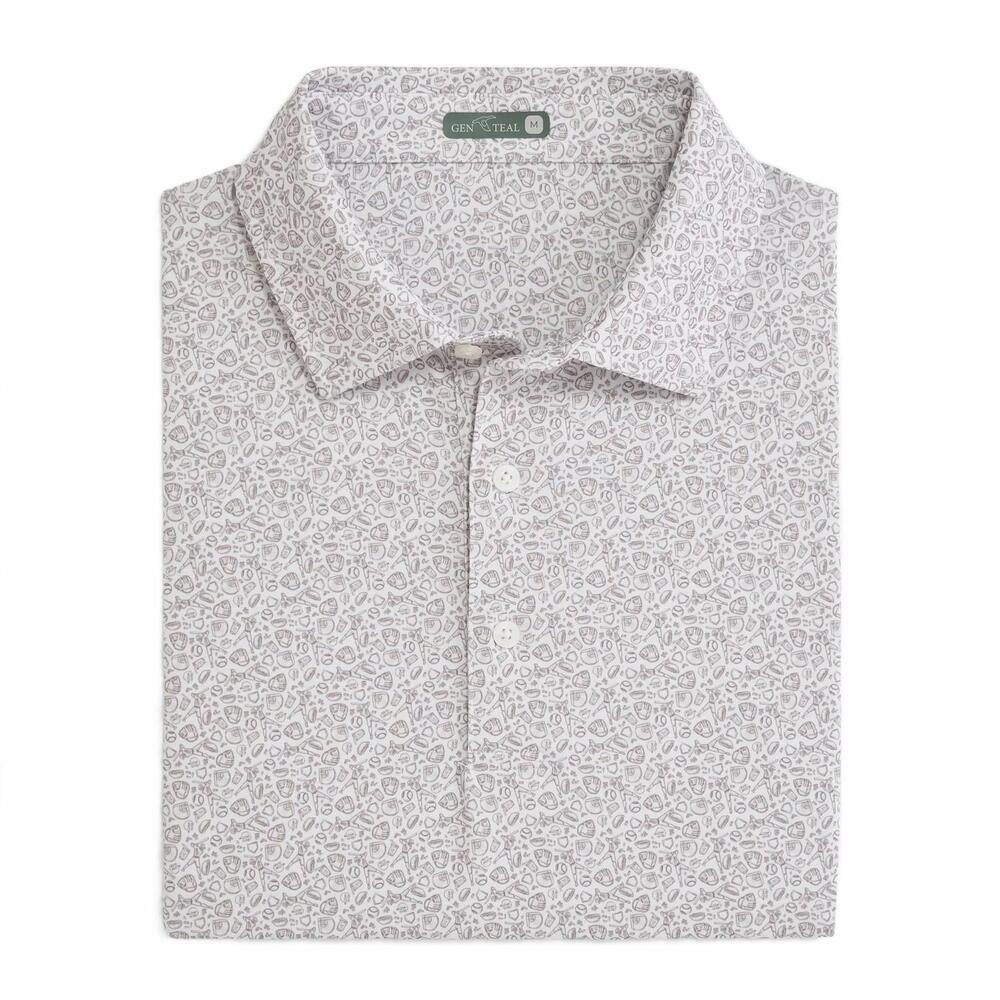 NEW GENTEAL men's printed performance short sleeve polo in white taproom
